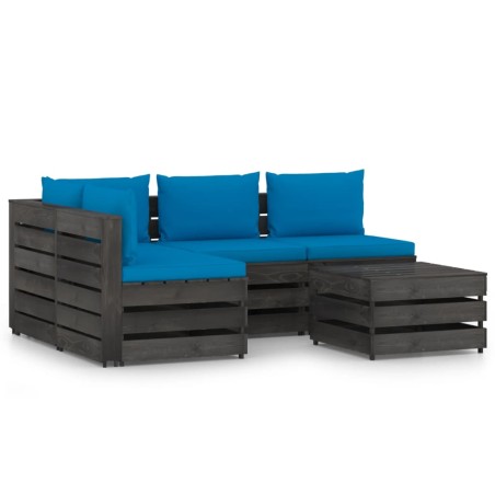 vidaXL Muebles de jardín 5 piezas con cojines madera impregnada gris