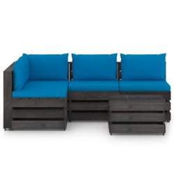 vidaXL Muebles de jardín 5 piezas con cojines madera impregnada gris