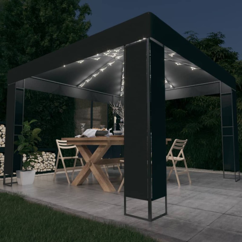 vidaXL Cenador con doble techo y tira de luces LED antracita 3x3 m