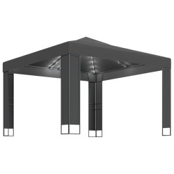 vidaXL Cenador con doble techo y tira de luces LED antracita 3x3 m
