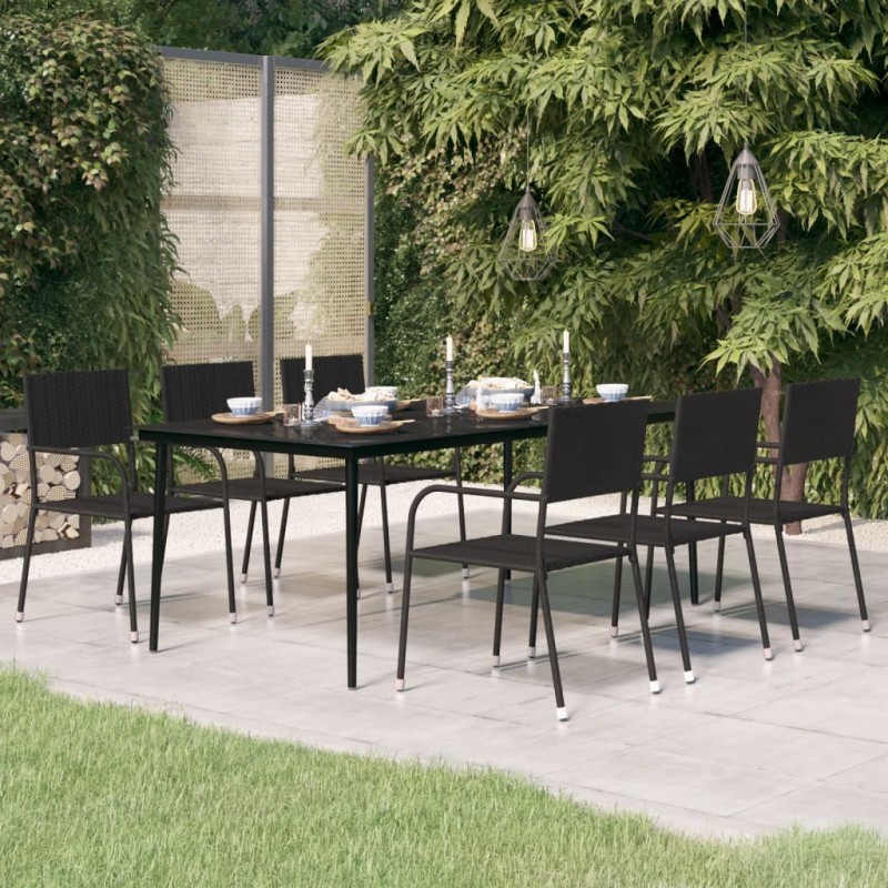vidaXL Mesa de comedor para jardín acero y vidrio negro 200x100x74 cm vidaXL Mesa de comedor para jardín acero y vidrio negro 200x100x74 cm