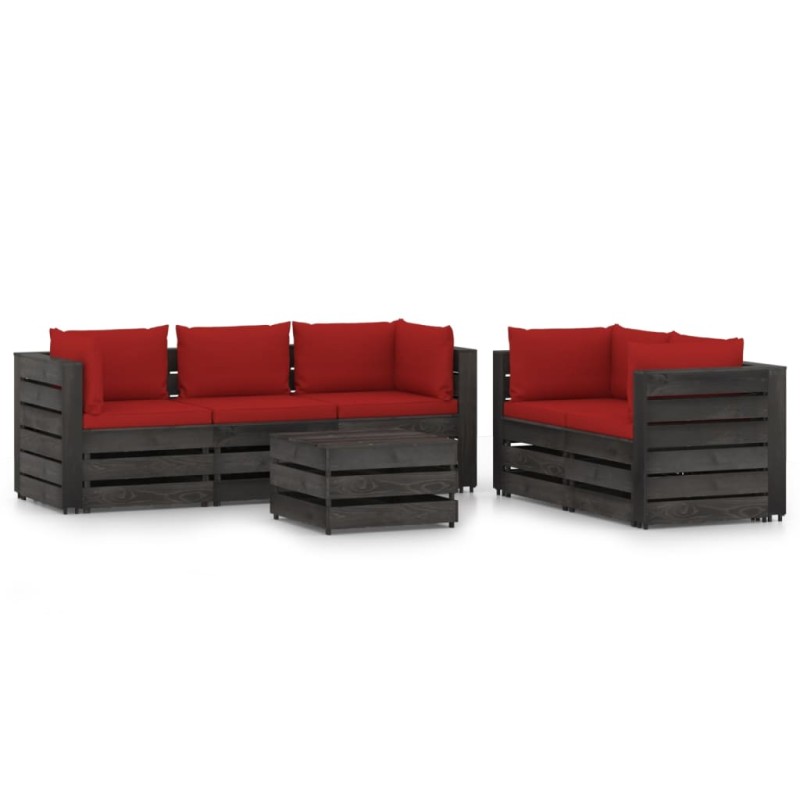 vidaXL Muebles de jardín 6 piezas con cojines madera impregnada gris vidaXL Muebles de jardín 6 piezas con cojines madera impregnada gris