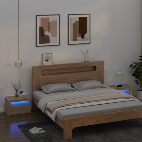 vidaXL Mesitas de noche con luces LEDs 2 uds roble Sonoma 60x35x40 cm
