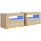 vidaXL Mesitas de noche con luces LEDs 2 uds roble Sonoma 60x35x40 cm vidaXL Mesitas de noche con luces LEDs 2 uds roble Sonoma 60x35x40 cm
