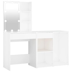 vidaXL Tocador con LED y armario madera contrachapada blanco