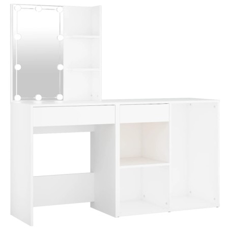 vidaXL Tocador con LED y armario madera contrachapada blanco