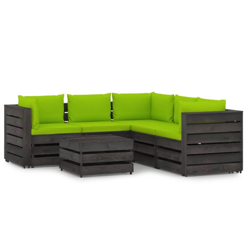 vidaXL Muebles de jardín 6 piezas con cojines madera impregnada gris vidaXL Muebles de jardín 6 piezas con cojines madera impregnada gris