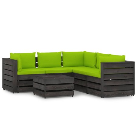 vidaXL Muebles de jardín 6 piezas con cojines madera impregnada gris