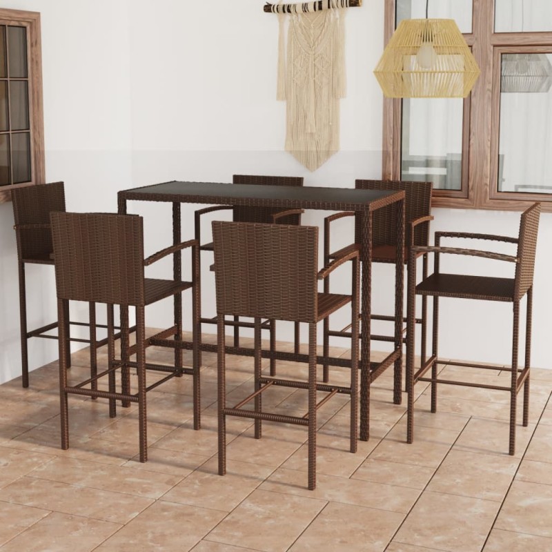 vidaXL Set de bar de jardín 7 piezas ratán sintético marrón vidaXL Set de bar de jardín 7 piezas ratán sintético marrón
