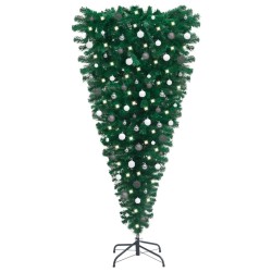 vidaXL Árbol de Navidad artificial invertido con luces y bolas 180 cm