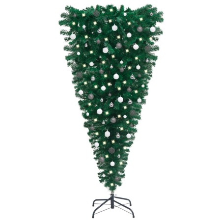 vidaXL Árbol de Navidad artificial invertido con luces y bolas 180 cm