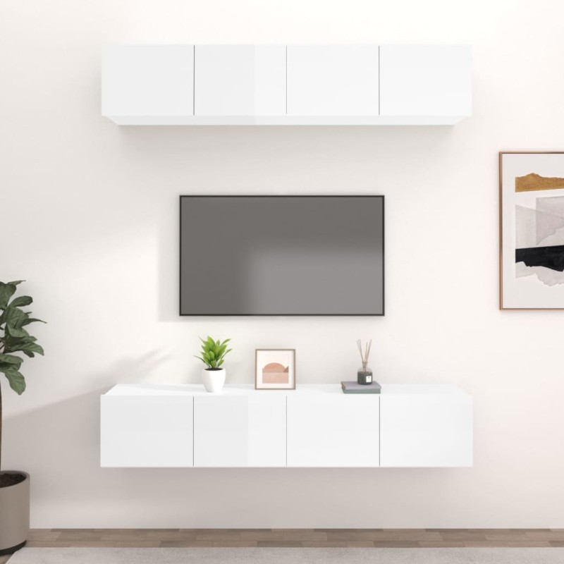 vidaXL Muebles TV 4 uds madera contrachapada blanco brillo 80x30x30 cm