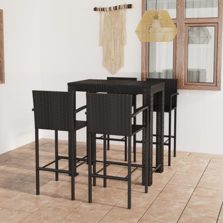 vidaXL Muebles de bar jardín 5 pzas ratán PE reposabrazos negro