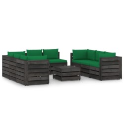 vidaXL Muebles de jardín 9 piezas con cojines madera impregnada gris