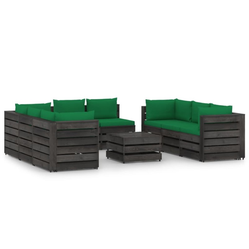 vidaXL Muebles de jardín 9 piezas con cojines madera impregnada gris vidaXL Muebles de jardín 9 piezas con cojines madera impregnada gris