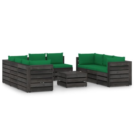 vidaXL Muebles de jardín 9 piezas con cojines madera impregnada gris