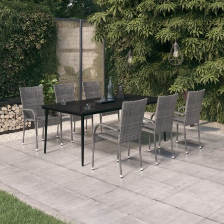 vidaXL Juego de comedor para jardín 7 piezas gris y negro