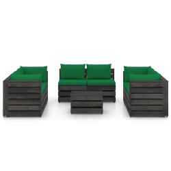 vidaXL Muebles de jardín 9 piezas con cojines madera impregnada gris