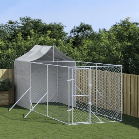 vidaXL Perrera de exterior con toldo acero galvanizado plata 2x6x2,5 m