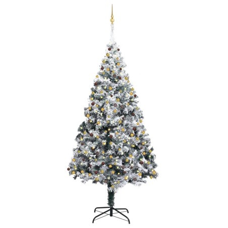 vidaXL Árbol de Navidad con luces LEDs, bolas y nieve verde 300 cm