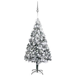 vidaXL Árbol de Navidad con luces LEDs, bolas y nieve verde 300 cm
