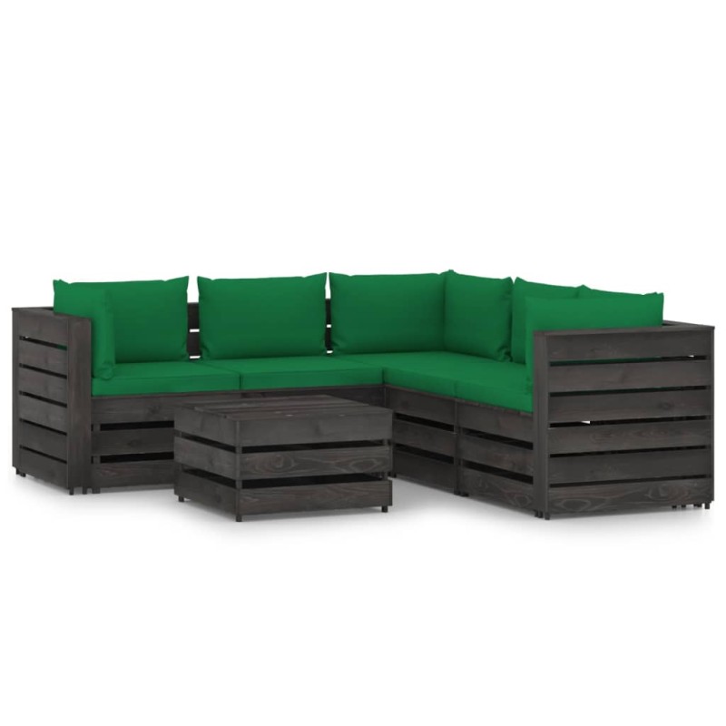 vidaXL Muebles de jardín 6 piezas con cojines madera impregnada gris vidaXL Muebles de jardín 6 piezas con cojines madera impregnada gris