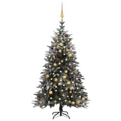 vidaXL Árbol de Navidad con LED, bolas y nieve flocada PVC y PE 180 cm