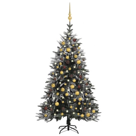 vidaXL Árbol de Navidad con LED, bolas y nieve flocada PVC y PE 180 cm