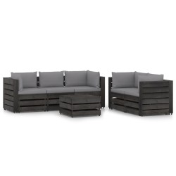 vidaXL Muebles de jardín 6 piezas con cojines madera impregnada gris
