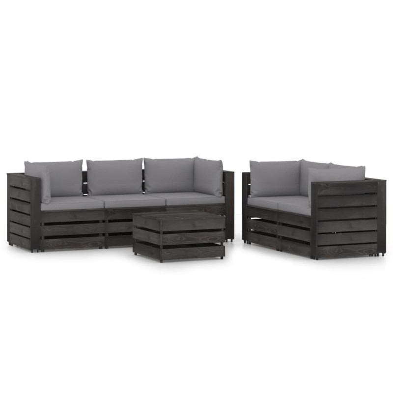 vidaXL Muebles de jardín 6 piezas con cojines madera impregnada gris vidaXL Muebles de jardín 6 piezas con cojines madera impregnada gris