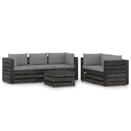 vidaXL Muebles de jardín 6 piezas con cojines madera impregnada gris