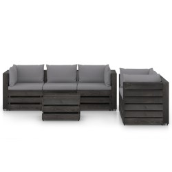 vidaXL Muebles de jardín 6 piezas con cojines madera impregnada gris