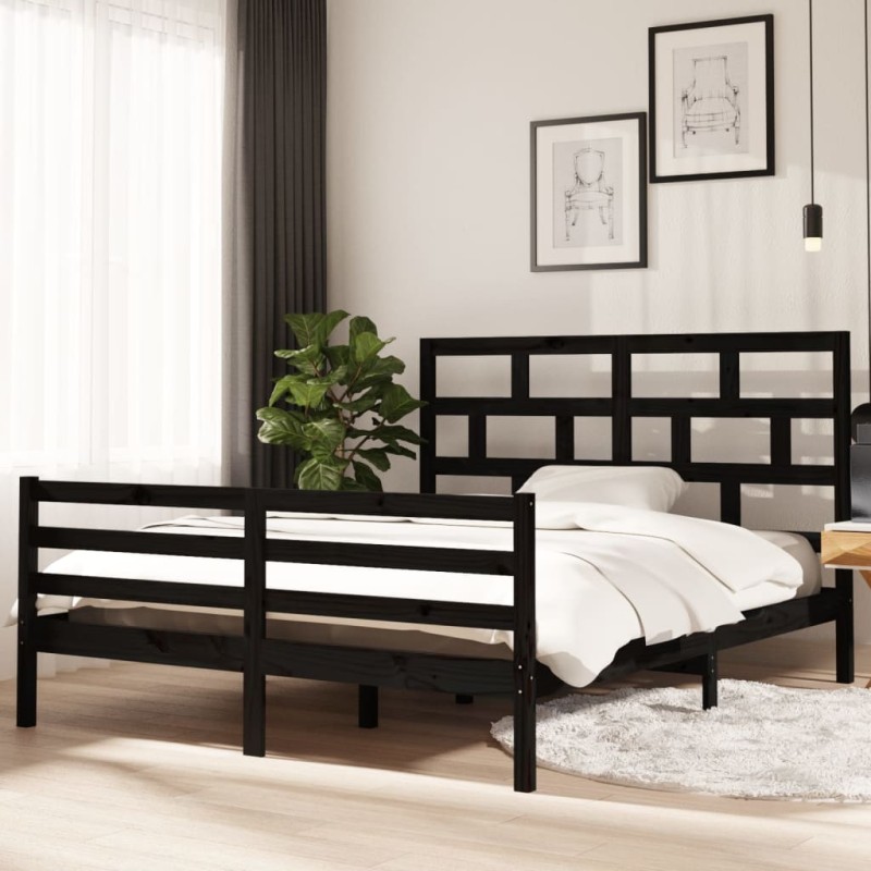 vidaXL Estructura de cama de madera maciza de pino negro 160x200 cm vidaXL Estructura de cama de madera maciza de pino negro 160x200 cm