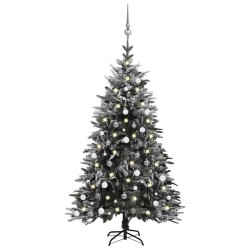 vidaXL Árbol de Navidad con LED bolas y nieve flocada 180 cm PVC y PE