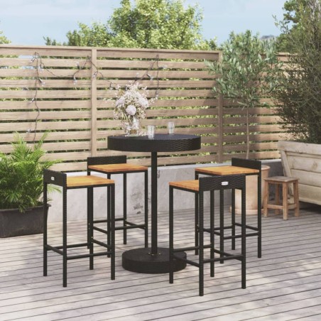 vidaXL Mesa bar y taburetes jardín 5 pzas madera acacia ratán PE negro
