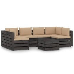 vidaXL Muebles de jardín 7 piezas con cojines madera impregnada gris