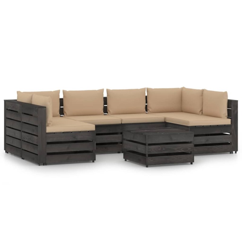 vidaXL Muebles de jardín 7 piezas con cojines madera impregnada gris vidaXL Muebles de jardín 7 piezas con cojines madera impregnada gris