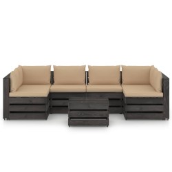 vidaXL Muebles de jardín 7 piezas con cojines madera impregnada gris