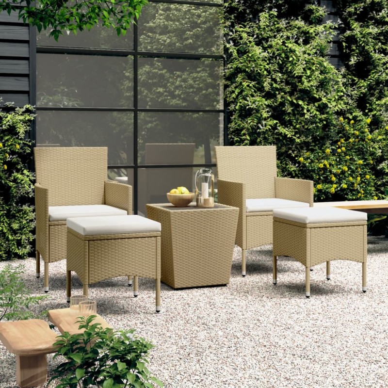 vidaXL Set comedor jardín 5 pzas ratán sintético vidrio templado beige vidaXL Set comedor jardín 5 pzas ratán sintético vidrio templado beige