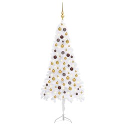 vidaXL Árbol de Navidad de esquina LED y bolas PVC blanco 150 cm