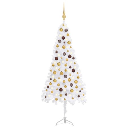 vidaXL Árbol de Navidad de esquina LED y bolas PVC blanco 150 cm