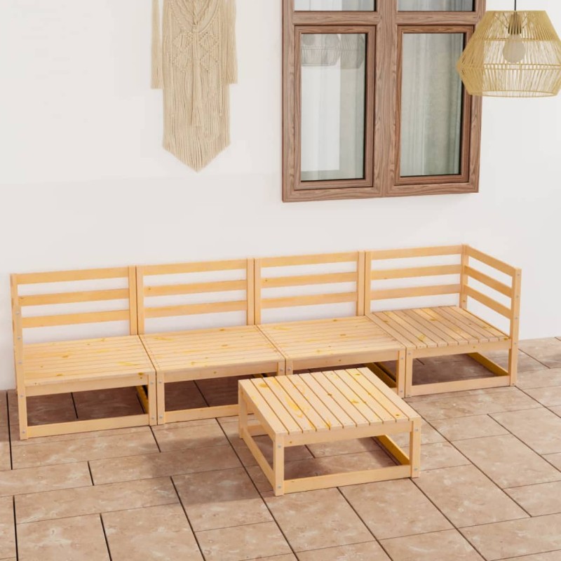 vidaXL Juego de muebles de jardín 5 piezas madera maciza de pino