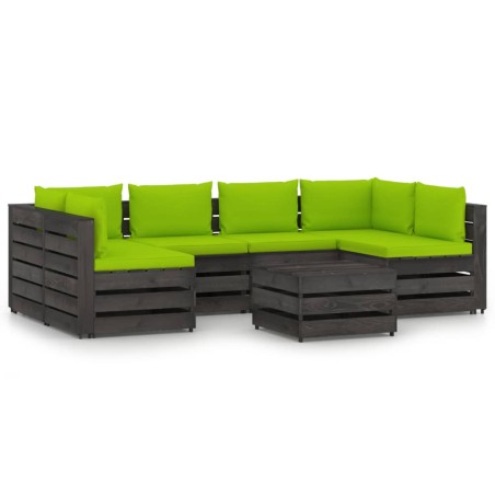 vidaXL Muebles de jardín 7 piezas con cojines madera impregnada gris