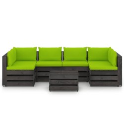 vidaXL Muebles de jardín 7 piezas con cojines madera impregnada gris