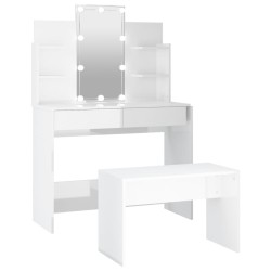vidaXL Juego de tocador con LED madera contrachapada blanco brillante