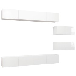 vidaXL Set de muebles de salón 6 pzas madera ingeniería blanco brillo