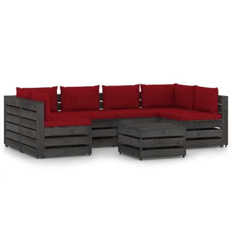 vidaXL Muebles de jardín 7 piezas con cojines madera impregnada gris