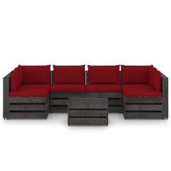 vidaXL Muebles de jardín 7 piezas con cojines madera impregnada gris