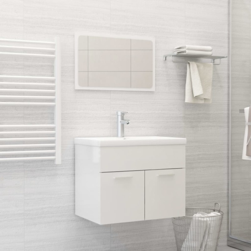 vidaXL Juego de muebles de baño madera de ingeniería blanco brillo vidaXL Juego de muebles de baño madera de ingeniería blanco brillo