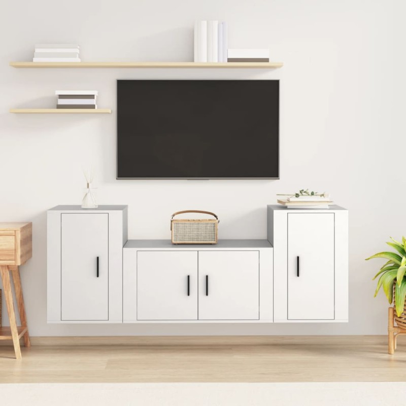 vidaXL Set de muebles de TV 3 piezas madera contrachapada blanco vidaXL Set de muebles de TV 3 piezas madera contrachapada blanco